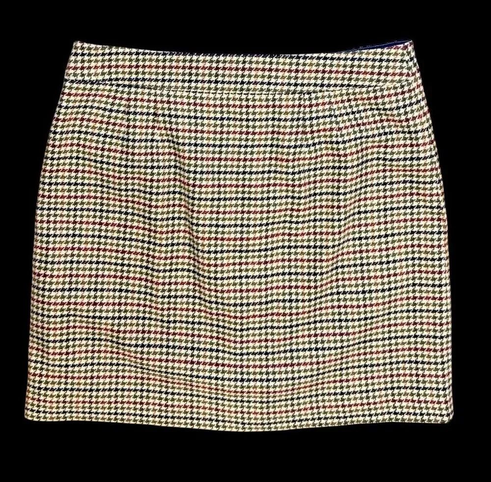 Talbots Wool Blend Houndstooth Mini Skirt 14Petite Brown Cream Preppy Classic - Picture 4 of 9
